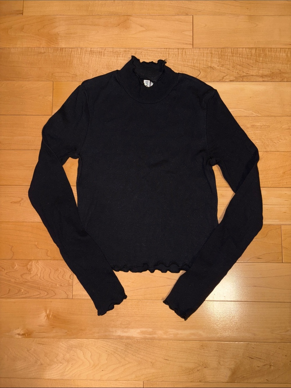 H&M Black Long Sleeve Mock Neck Top with Lettuce Edge